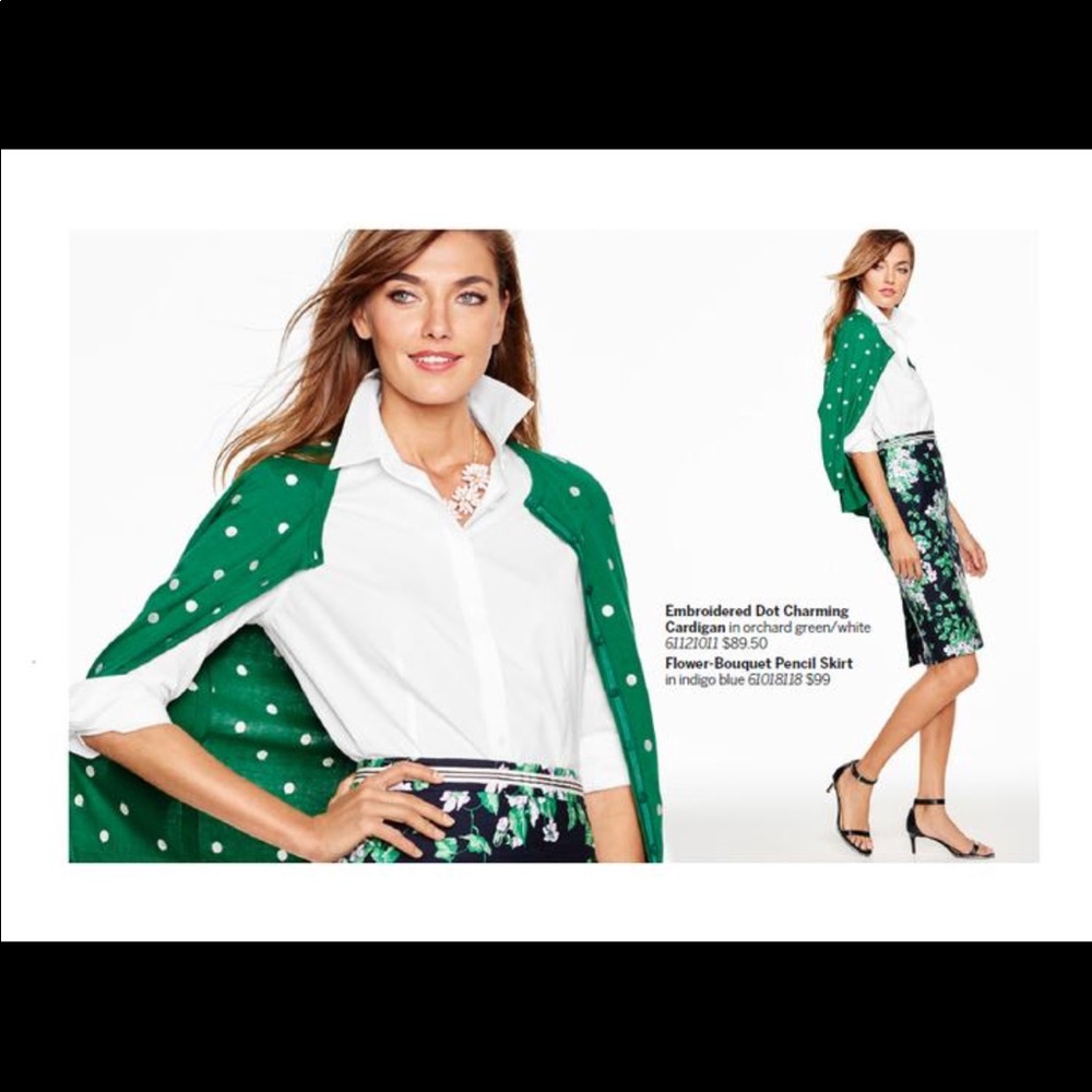 Green sweater with white polka dots! Worn once!